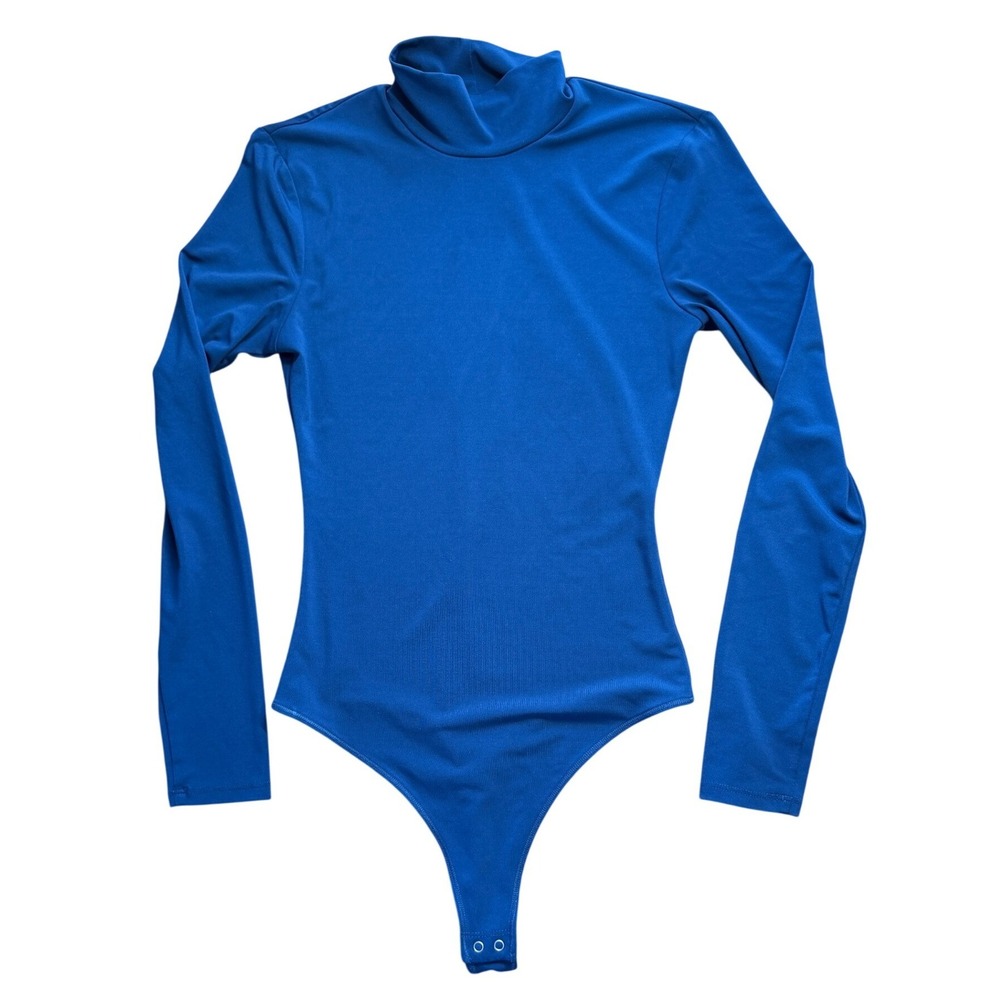 Abercrombie & Fitch Bodysuit Women Small Blue Mock Neck Long‎ Sleeve Soft A&F
